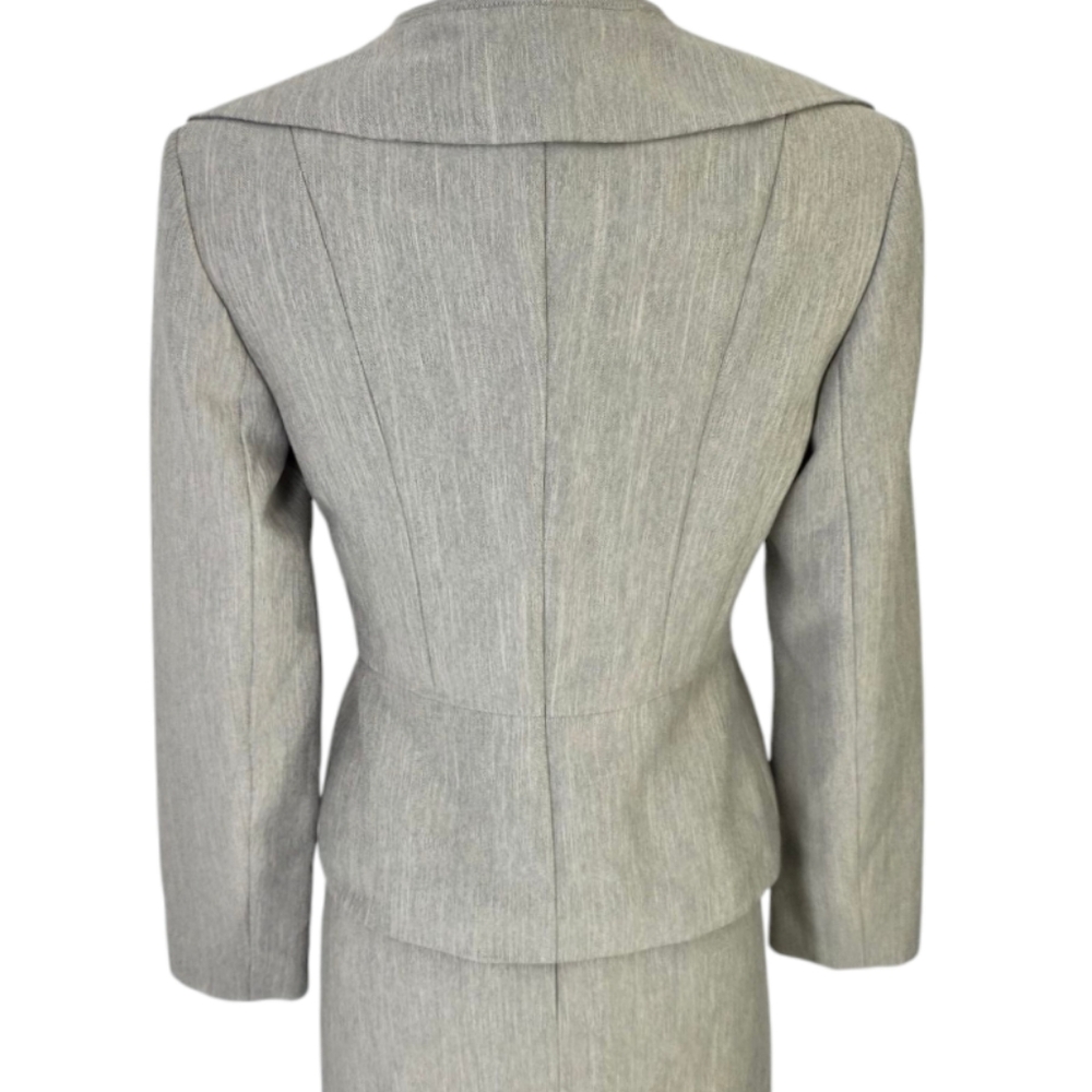 LeSuit Three Button Jacket & Skirt Suit Set Neutral Tan Beige Gray Weave Sz 6 - Picture 9 of 16